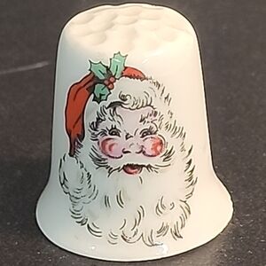 Sandford Sewing Thimble Vintage Santa Claus Holly Christmas England Bone China